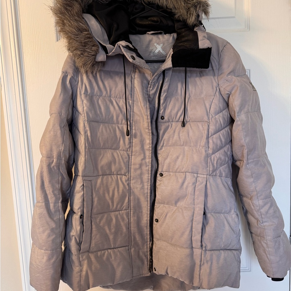 ZeroXposur Black and Light Gray Quilted Jacket with Faux Fur Trim